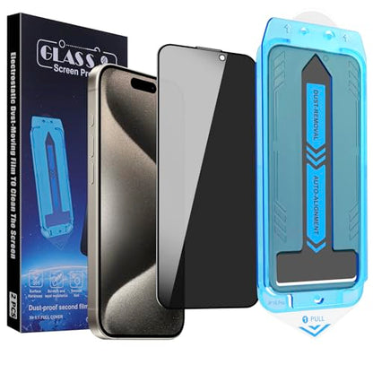 2-Pack Privacy Screen Protector for iPhone 15 Pro 6.1-inch, 9H Tempered Glass, Full Coverage, Anti-Fingerprint, Auto Dust-Elimination, No Bubble, Easy Installation - size: for iPhone 15 Pro