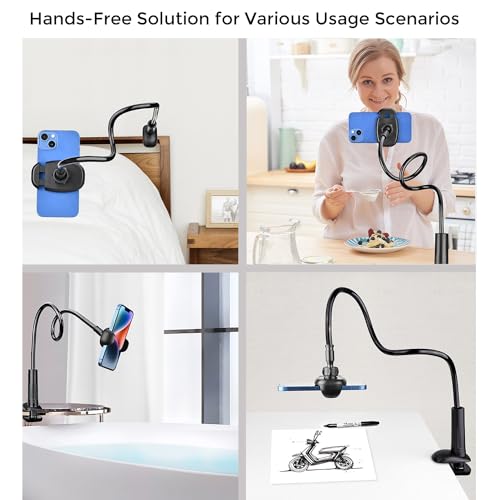 TONDA Phone Holder for Bed Desk, Gooseneck Phone Holder Stand with 33 inch Adjustable Flexible Long Arm Clip Clamp Bracket Mount for iPhone 15 Pro Max XR X 8 7 6 or Other 4-7" Devices