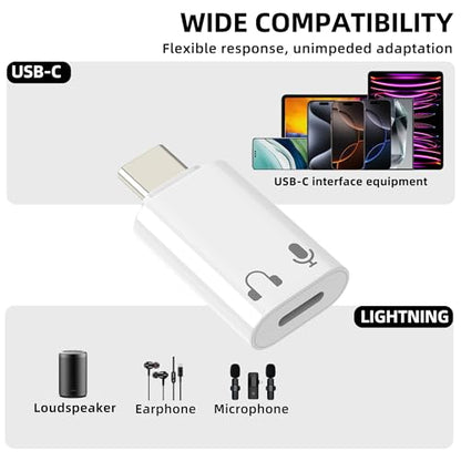 Lightning Female to USB C Male Audio Adapter for iPhone 17 16 15 Pro Headphone Lighting Microphone Converter Earphone Adaptor Cable Mic Earbuds for Ipad Jack Adaptador Compatible for Samsung