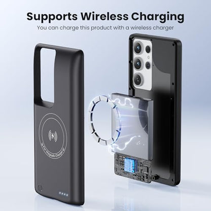 Charging Phone case for Samsung Galaxy S23/Galaxy S22 Battery Case, Real 10000mAh Portable Power Bank with Magnetic Wireless Charging,Protective Charger Phone case with Battery Pack Black - size: Galaxy S23/Galaxy S22