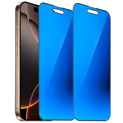 2 Pack Anti-Blue Privacy Tempered Glass for iPhone 16 Pro Max Mirror Anti-Spy Screen Protector Film Electroplated Blue 6.9 inch - size: For iPhone 16 Pro Max