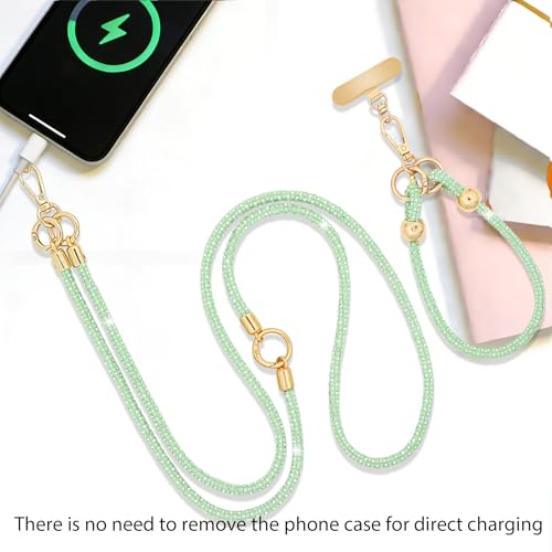 Crystal Phone Lanyard Crossbody and Wrist Strap Lanyard Rhinestone Anti-Theft Phone Strap Phone Neck Strap for Women - color: Light Green