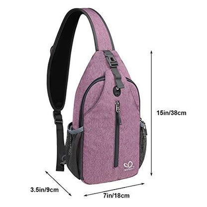 WATERFLY Crossbody Sling Backpack Sling Bag Travel Hiking Chest Bag Daypack (Purple) | Small Hiking bag,Multi-compartment storage,Water-resistant,Breathable back pad,Reversible adjustable shoulder strap - color: B-purple