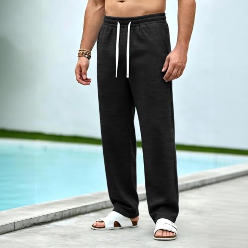 Baggy Sweat Pants for Mens Drawstring Lightweight Sweatpants with Pockets - color: Z002- Black, size: Medium
