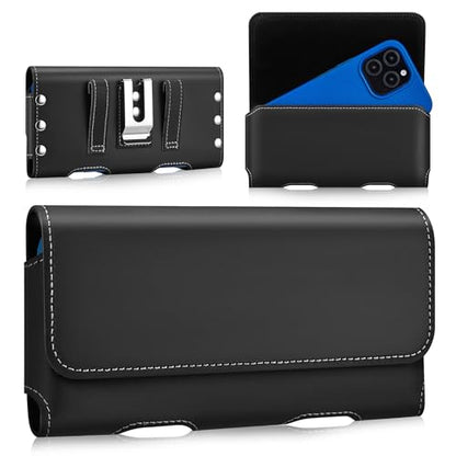 Gcepls Leather Phone Holster for iPhone SE, iPhone 8, 7, 6s, Premium Cowhide Leather Phone Belt Holder Pouch with Belt Clip, Magnetic Closure Cell Phone Holster Case (Fits Otterbox Commuter Case on) - color: Black, size: Small (5.6x2.95x0.6”)