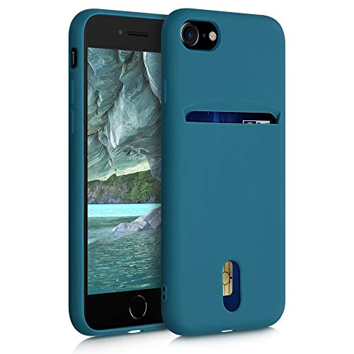 kwmobile Case Compatible with Apple iPhone SE (2022) / iPhone SE (2020) / iPhone 8 / iPhone 7 - Soft TPU Phone Cover with Card Holder and Silicone Finish - Teal Matte - color: teal matte
