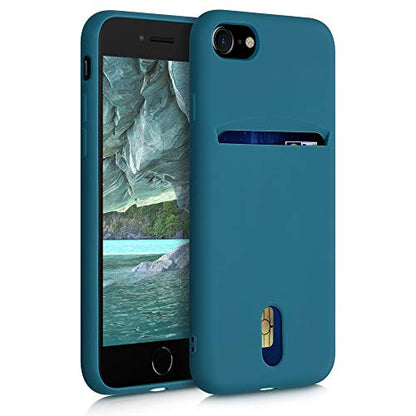 kwmobile Case Compatible with Apple iPhone SE (2022) / iPhone SE (2020) / iPhone 8 / iPhone 7 - Soft TPU Phone Cover with Card Holder and Silicone Finish - Teal Matte - color: teal matte