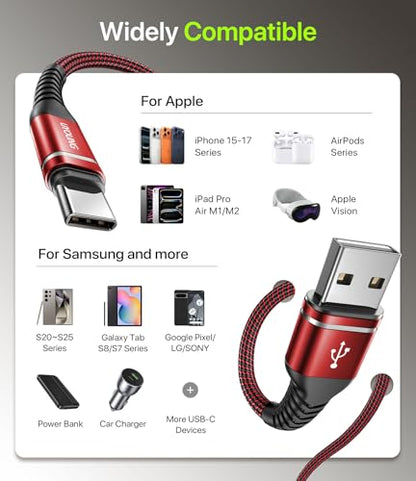 USB to USB C Cable 3A Fast Charging 3FT, 2Pack USBA to USBC Cable for - color: Red, size: 3FT, style: 60W USB A to USB C