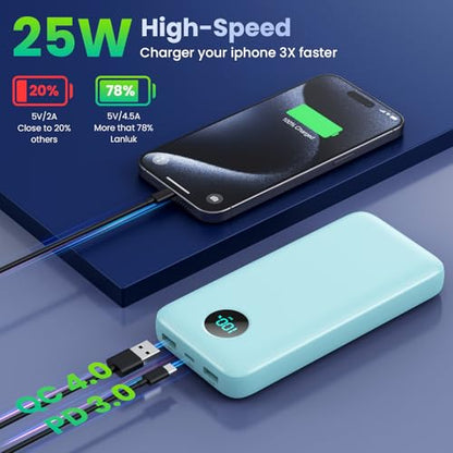 Portable Charger PowerBank 40,800mAh with Built-in Cables,25W PD Fast Charging +QC 4.0 Quick Phone Charging Power Bank, Travel Essential Charger Battery Pack for iPhone 17/16/15 Android Galaxy etc - color: Green