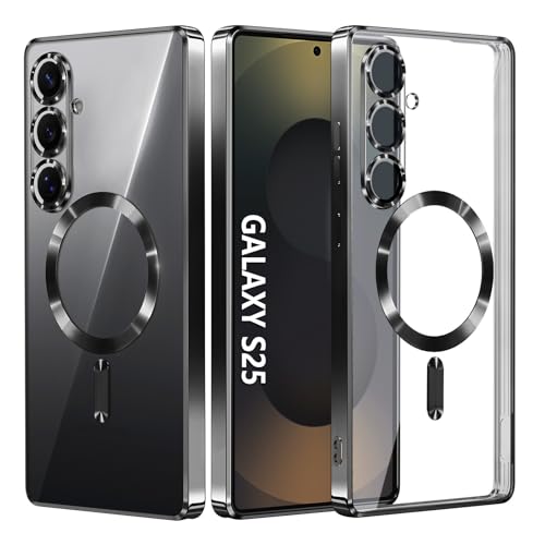 Hurgoer for Samsung Galaxy S25 Case.Soft TPU Electroplated Frame Cover with Clear Back.Drop Tested Protective Full Body S24 Case.Thin Light Slim【Not Magsafe】 (Black, S25/S24) - color: Black, size: S25/S24