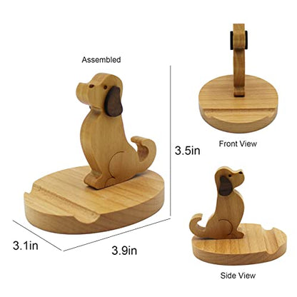 Cute Dog Cellphone Holder Stand Wooden Smartphone Desk Holder for All Mobile Phones Animal Phone Stand Desk Ornament - color: dog