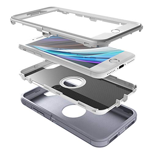 MXX Case Designed for iPhone SE Case 2020 /SE 2022 Heavy Duty Protective with Screen Protector [3 Layers] Rugged Rubber Protection Cover & Rotating 360 Degree Belt Clip SE 3rd/2nd Gen (Gray/White) - color: Gray/White