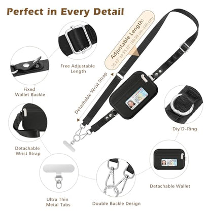 MoKo Adjustable Phone Crossbody Lanyard with Detachable RFID Wallet - color: Black
