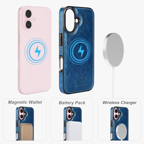 Bocasal for MagSafe Wallet Case Card Holder for iPhone 16, Blue - color: Blue for MagSafe