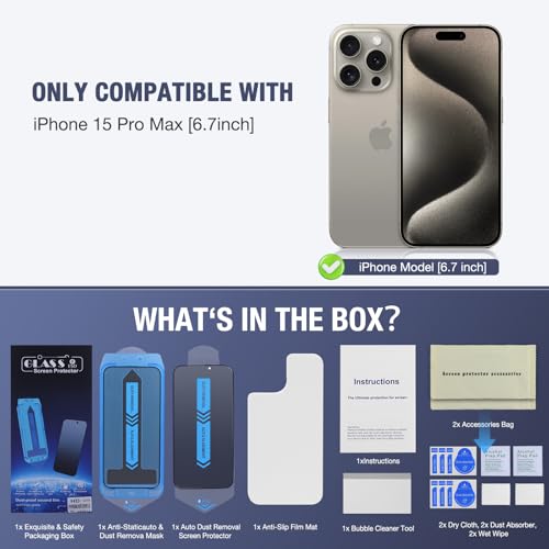 2-Pack Privacy Screen Protector for iPhone 15 Pro Max 6.7-inch, 9H Tempered Glass, Full Coverage, Anti-Fingerprint, Auto Dust-Elimination, No Bubble, Easy Installation - size: for iPhone 15 Pro Max