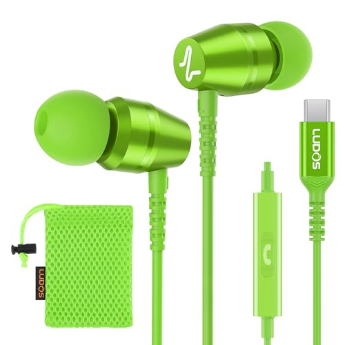 LUDOS OMNITONE USB C Headphones for iPhone 17 16 15 Pro Max Plus Air iPad Pro, 5 Years Warranty, USB-C Earbuds for Samsung Galaxy S24 S23 Ultra S22 S21 FE S20 Z Flip 3 Fold 4, USB Type C Earphones - color: Green, style: USB-C