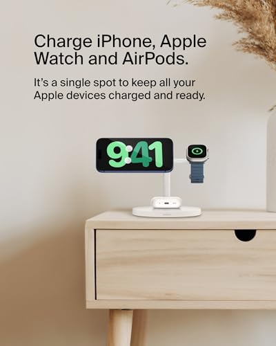 Belkin Qi2 15W Wireless Charging Station, 3 in 1 iPhone Charger - color: White, style: Matte Finish