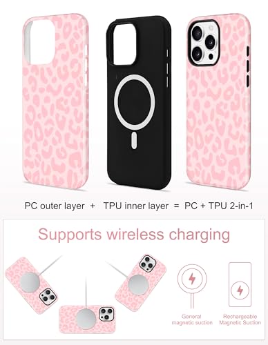 Jusy Magnetic Cheetah Phone Case for iPhone 16 Pro Max,Pink Leopard | Compatible with MagSafe,Cute Aesthetic Tortoise Shell Design,TPU and PC Protective Shockproof Cover - color: Pink Leopard