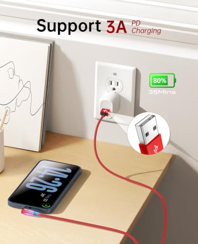 USB to USB C Cable 90 Degree 6FT Right Angle USB A to USB C Cable, 2Pack - color: Red, size: 6FT, style: USB A to USB C