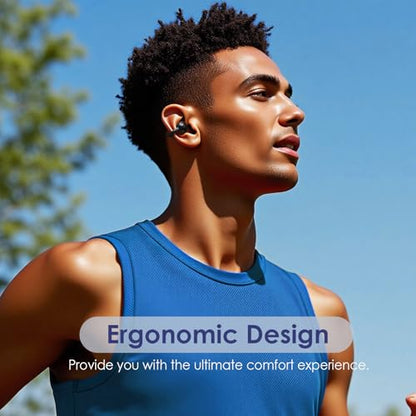 Open Ear Ring True Open Ear Headphones, Lightweight Comfort Open Ear Clip Wireless Earbuds, 40H Play Bluetooth 5.4 Headphones with Smart Digital Display Design Fit Sports Running, Workout Black