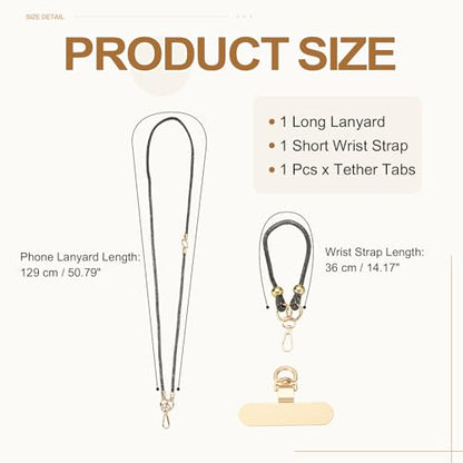 PATIKIL Crystal Phone Strap Crossbody Wrist Lanyard Phone Strap Rhinestone Cell Phone Lanyard Necklace with Tether Tabs - color: Gray