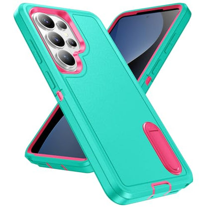 for Samsung Galaxy S26 Ultra Case with Kickstand Case 3-Layer Military Grade Protective Case Cover Silicone Heavy Duty Rugged Shockproof for Galaxy S26 Ultra Phone Case (Cyan+Rose Red) - color: Cyan+Rose Red