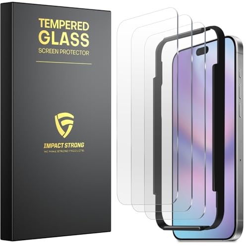 ImpactStrong 3-Pack Shatterproof Tempered Glass Screen Protector for iPhone 17 Pro [Easy Installation Frame] [Bubble Free] [9H Hardness] [Full Coverage] Case Friendly, 6.3 Inch - size: iPhone 17 Pro