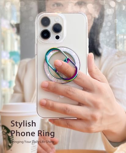 Magnetic Phone Ring Grip Finger Kickstand, Transparent Magnetic Phone Grip for iPhone 17 16 15 Pro Max Plus & Android (Colorful) - color: colorful