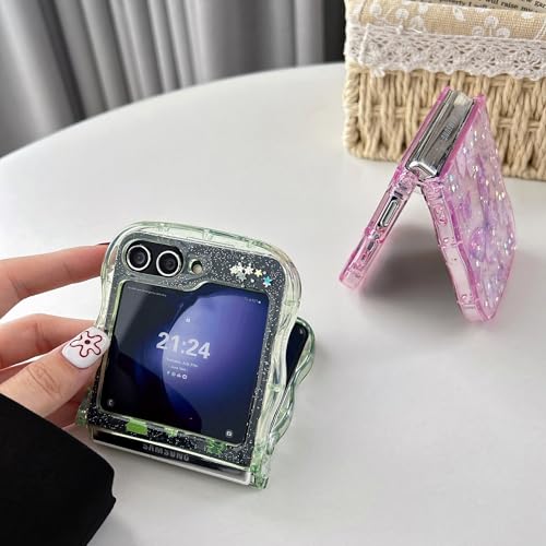 UEEBAI Wave Butterfly Case for Samsung Galaxy Z Flip 5/Z Flip 6/Z Flip 7 FE 5G Case, Pretty Bling Star Butterfly Cute Shiny Glitter Phone Cover Bling Clear Cover Curly Shockproof Girly - Hot Pink - color: Hot Pink, size: Z Flip 7 FE/Z Flip 6/Z Flip 5 5G