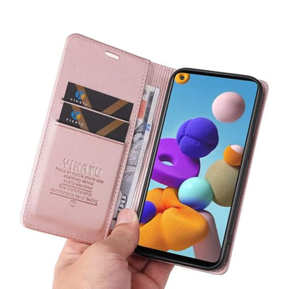 Compatible with Samsung Galaxy A21S Wallet Case PU Leather Flip Folio Case with Card Holder Magnetic Closure Shockproof Protective Phone Cover Rose Gold - color: Rose Gold, size: Samsung A21S
