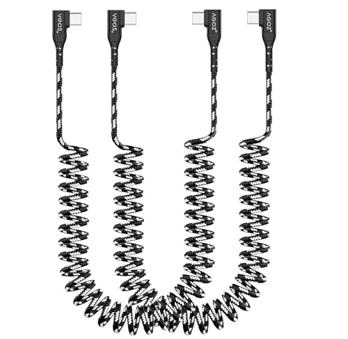 2 Pack AGOZ Right Angle Braided Coiled USB C to USB C Cable Fast Charger Cord Compatible with Galaxy S26, Galaxy S25, S24 Ultra, A15,A16, A17, A36,A54, Pixel 10 Pro Fold,Pixel 9, Moto G Stylus (Black) - color: Black