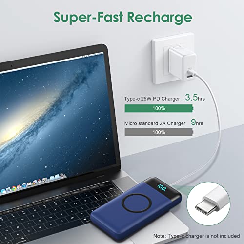 Wireless Portable Charger 30,800mAh,15W Wireless Charging USB C Power Bank,25W PD QC 4.0 Fast Charging 4 Outputs Travel Essentials Battery Pack Compatible with iPhone 17/16/15/14,Galaxy,Android-Blue - color: Blue