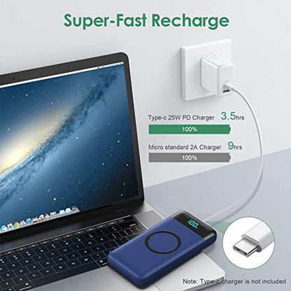 Wireless Portable Charger 30,800mAh,15W Wireless Charging USB C Power Bank,25W PD QC 4.0 Fast Charging 4 Outputs Travel Essentials Battery Pack Compatible with iPhone 17/16/15/14,Galaxy,Android-Blue - color: Blue