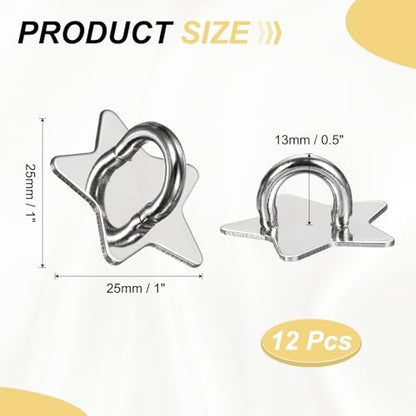 PATIKIL Metal Phone Charm Hook 1", 12Pcs Adhesive Star Shaped Phone Finger Grip Hook Smartphones Keychain Ring Charm Loop for DIY Tablet Case Accessories, Silver - color: Silver