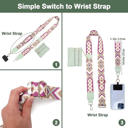 XANGNIER Clip and Go Strap for Phone with Wallet Crossbody, Phone Strap with Zippered Wallet, Adjustable Anti Theft Cellphone Lanyard for Women, Cellphone Chain Accessories Green - color: Green
