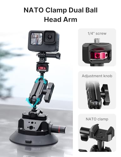 Ulanzi SC-02 Heavy-Duty Suction Cup Mount for Camera/Accessory (4.5"), Pump-actived Vacuum Camera Suction Cup Mount for Action Cameras w Quick Release NATO Magic Arm Car Boat Windshield Window Mount - color: SC-02