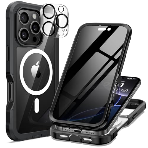 seacosmo for iPhone 16 Pro Max Case, Full Body Bumper with Built-in 9H Tempered Glass Privacy Screen Protector and Camera Lens Protector, Compatible with MagSafe, Shockproof Phone Cover, 6.9", Black - color: Black, size: iPhone 16 Pro Max 6.9"