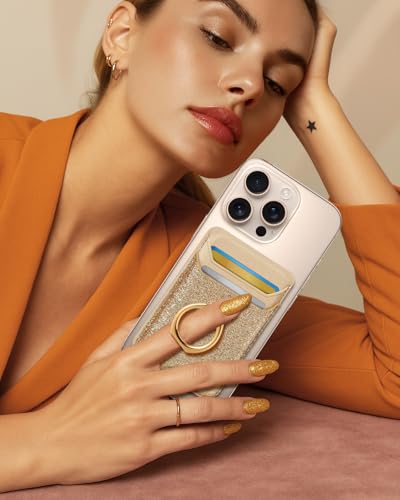Shorogyt Compatible with Magsafe Wallet with Ring, Glitter Gold - color: Glitter Gold