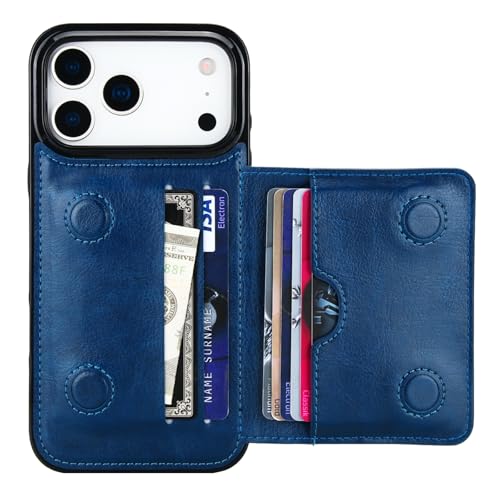 KIHUWEY Compatible with iPhone 17 Pro Max Wallet Case Credit Card Holder, Premium Leather Kickstand Flip Hidden Magnetic Clasp Durable Shockproof Protective Cover for 6.9 inch (Blue) - color: Blue