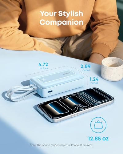 Anker Power Bank,20,000mAh 45W Portable Charger,Dual Built-in USB-C Cables - color: White, size: Built-in C cable*2
