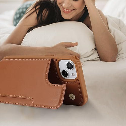 iCoverCase Compatible with iPhone 14 Case with Card Holder, Wallet Case for Women Men RFID Blocking PU Leather Protective Phone Case 6.1 Inch (Light Brown) - color: Light Brown