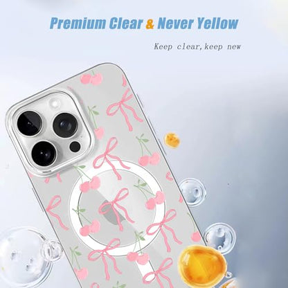 Magenetic Bow Case Compatible with Magsafe for iPhone 13 Pro, Clear Phone Cover with Cute Cherry Pattern Soft TPU Hard Back Shockproof Protective Case for iPhone 13 Pro - size: for iPhone 13 Pro