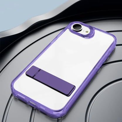 Case for iPhone 16e, Clear Kickstand | Yellowing-Resistant | Slim Transparent, 360° Kickstand, Compatible with MagSafe, Shock-Absorbing Bumper, for Hands-Free Video Calls & Movies - color: Purple