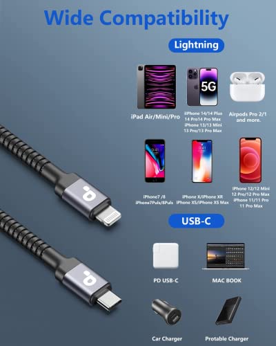 Long iPhone Fast Charger, [Apple MFi Certified] 2Pack 10FT USB C Lightning - color: Grey, size: 10FT, style: USB C to Lightning