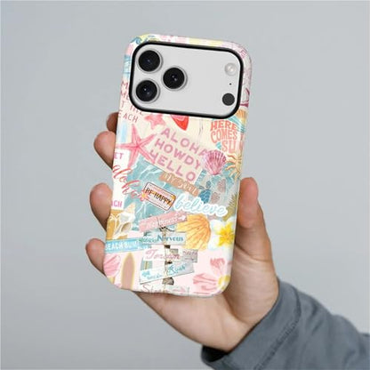 Case Compatible with iPhone 17 Pro, Cute Dual Layer Hybrid Phone Cover, Military Grade Drop Protection, Aesthetic Shockproof Phone Case for Women Girls, Pastel Pink Summer Collage - color: Pastel Pink Summer Collage, size: Iphone 17 Pro