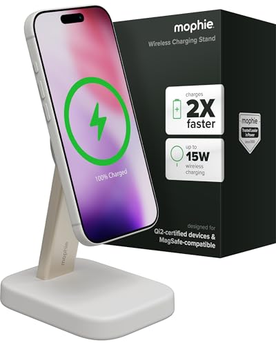 Mophie Wireless Charging Stand - Qi2-Certified, MagSafe Charger for iPhone - color: White, size: Charging Stand