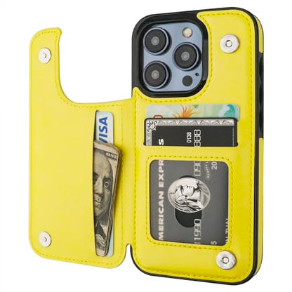 ONETOP for iPhone 15 Pro Wallet Case with Credit Card Holder,Yellow | Kickstand,ID/Cash Holder,Case Wallet with Card Slots,Double Magnetic Clasp,Durable PU Leather Shockproof Cover for Women Men - color: Yellow