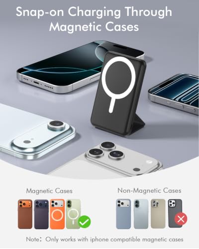 podoru for MagSafe Power Bank 10000 mAh, Foldable Magnetic Portable Charger - color: Black