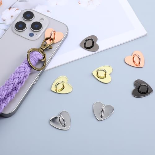 8 PCS Heart Charm Hook 4 Color Metal Phone Finger Hook Adhesive Cell Phones Ring Holder Heart-Shaped Sticky Grip Loop Smartphones Accessories Charm Loop Stand Keychain Ring for DIY Hanging