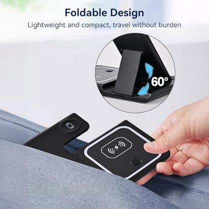 3 in 1 Portable Wireless Fast Charger for Apple & Android, Wireless Charging Station for iPhone17 16 15 14 13 12, Apple Watch & Air pods 4 3 2 Pro, Samsung Galaxy, Black - color: Black